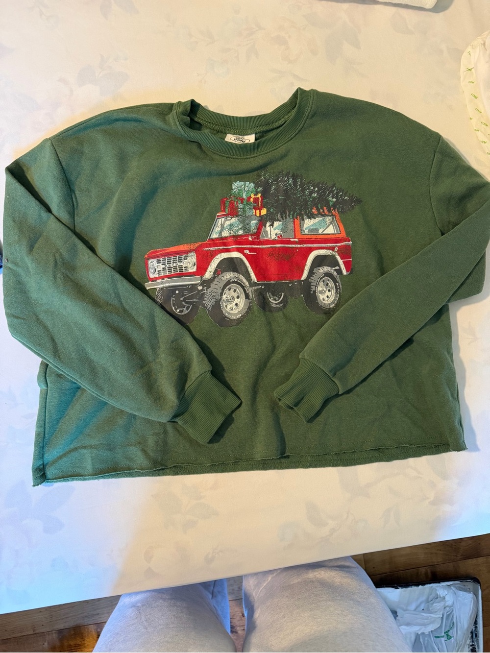 Womens Green Holiday Truck Sweatshirt